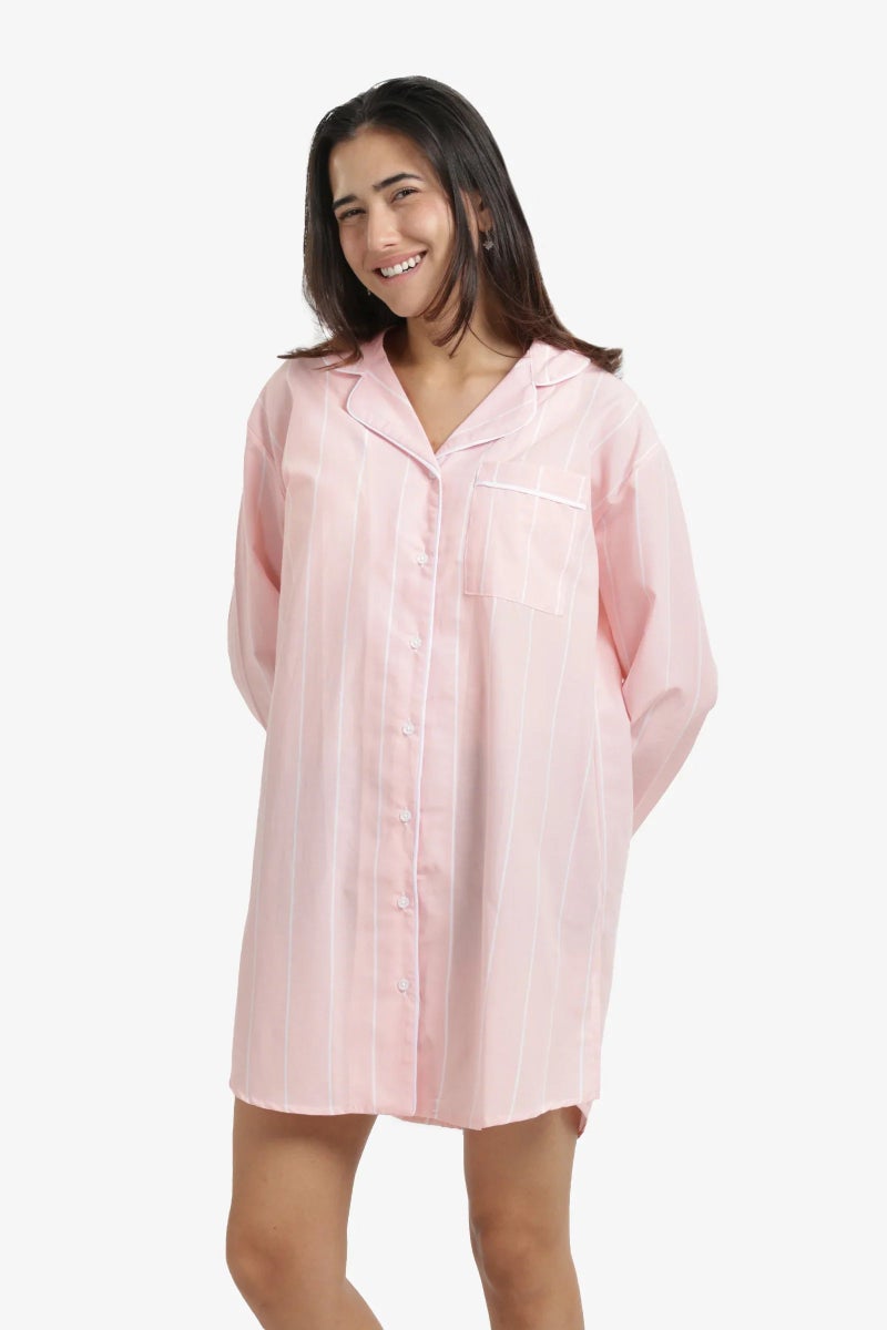 Carina Cozy Cotton Striped Nightgown - Image 1